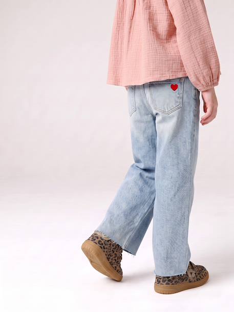 Jean droit fille bleu clair+bleu moyen - vertbaudet enfant 