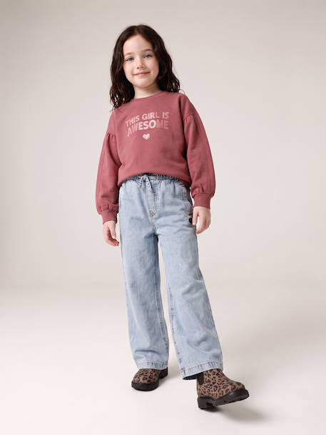 Sweat fille col rond mauve+rose pâle - vertbaudet enfant 