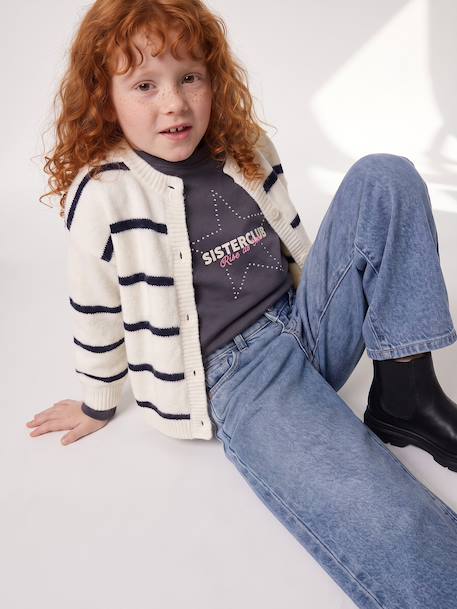 Gebreid meisjesvest met lange mouwen ecru+lavendel+saliegroen - vertbaudet enfant 