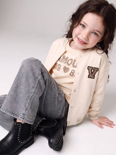 Sweat style teddy fille en molleton beige+gris chiné+marine - vertbaudet enfant 