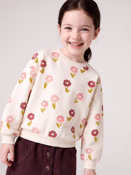 Sweat fille col rond écru+ivoire+rose pâle+taupe - vertbaudet enfant 