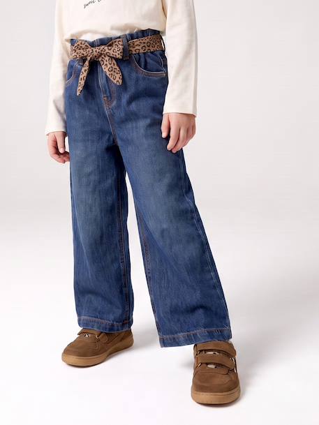 Jean large paperbag fille bleu foncé+bleu moyen - vertbaudet enfant 
