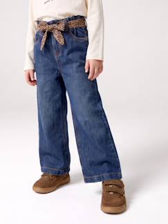 Meisje-Broek-Wijde paperbag jeans voor meisjes