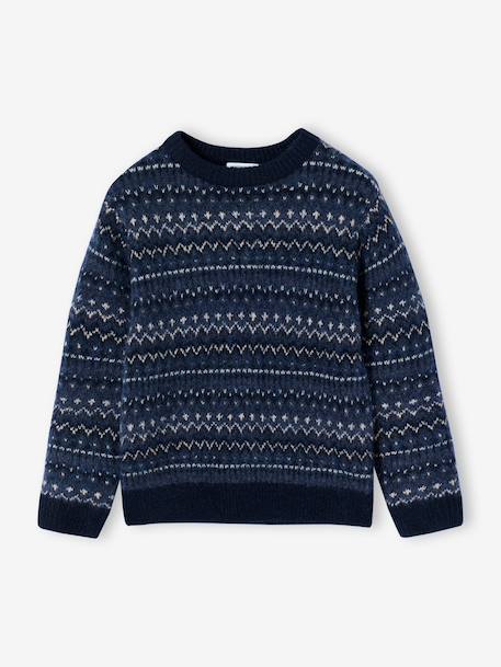Pull jacquard garçon col rond marine - vertbaudet enfant 