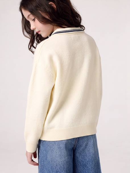 Pull polo fille manches longues écru - vertbaudet enfant 