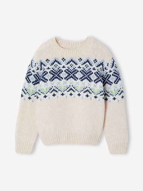 Pull jacquard garçon col rond blanc - vertbaudet enfant 