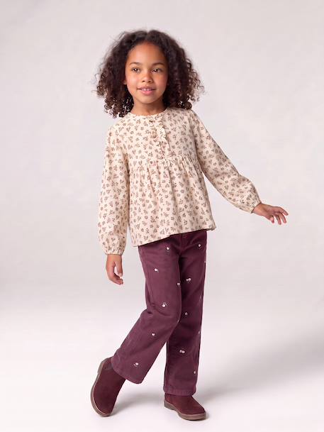 Pantalon mom fille brodé prune+rose poudré+vert de gris - vertbaudet enfant 