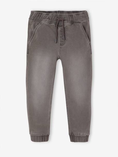 Pantalon jogger en denim effet molleton facile à enfiler garçon denim gris clair+stone - vertbaudet enfant 