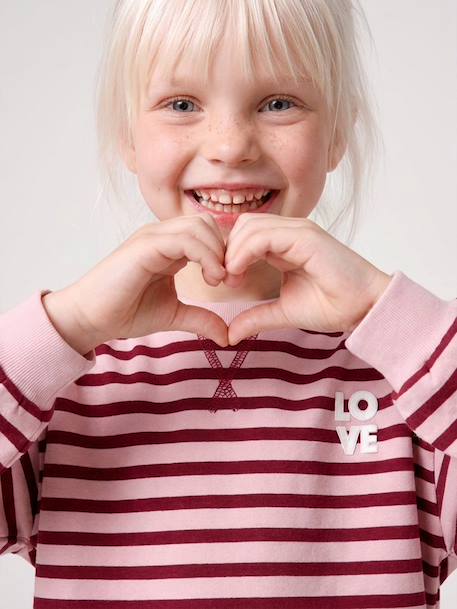 Meisjessweater met strepen ecru+rood - vertbaudet enfant 