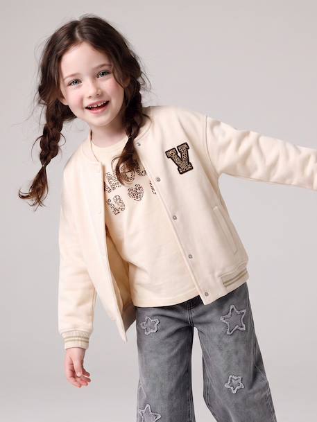 Sweat style teddy fille en molleton beige+gris chiné+marine - vertbaudet enfant 