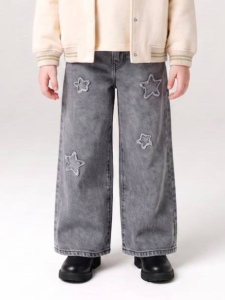 Jean large fille étoiles bleu clair+denim gris - vertbaudet enfant 