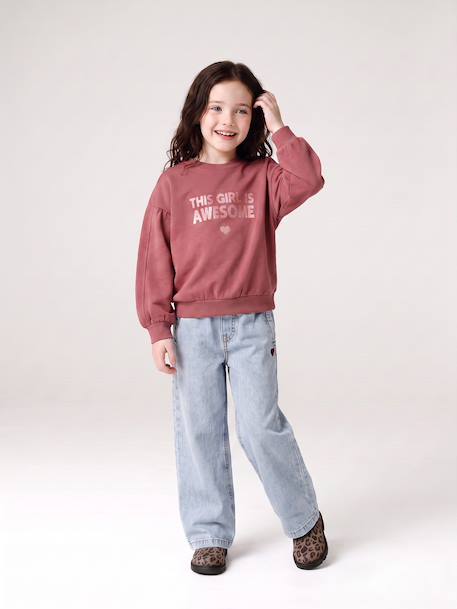 Wijde meisjesbroek gebleekt denim+middenblauw - vertbaudet enfant 