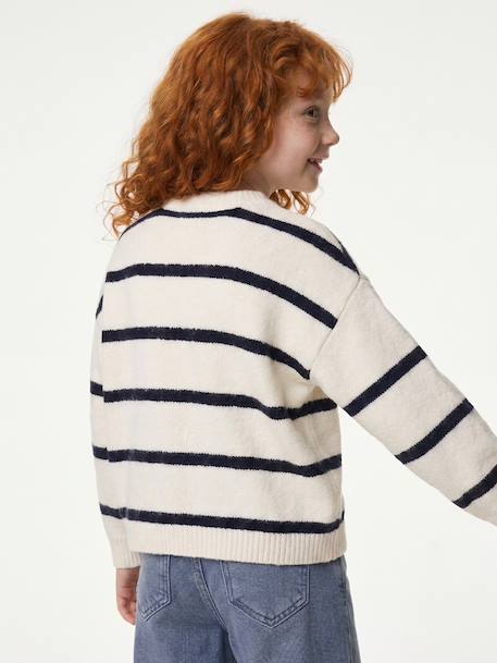 Gebreid meisjesvest met lange mouwen ecru+lavendel+saliegroen - vertbaudet enfant 