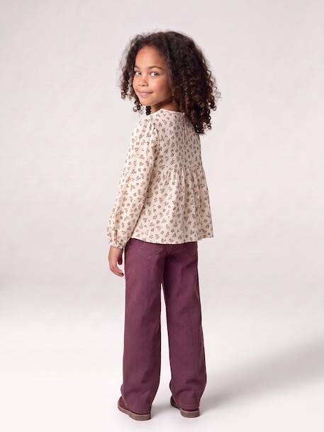 Pantalon mom fille brodé prune+rose poudré+vert de gris - vertbaudet enfant 