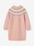 Jacquard jurk met lange mouwen kameel+roze (poederkleur)+saliegroen - vertbaudet enfant 