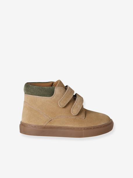 Baskets garçon cuir à scratchs beige+marine - vertbaudet enfant 