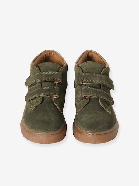 Halfhoge jongenssneakers in gekrast leer beige+kaki+marineblauw - vertbaudet enfant 