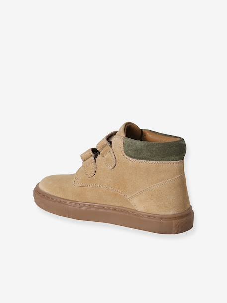 Baskets garçon cuir à scratchs beige+marine - vertbaudet enfant 