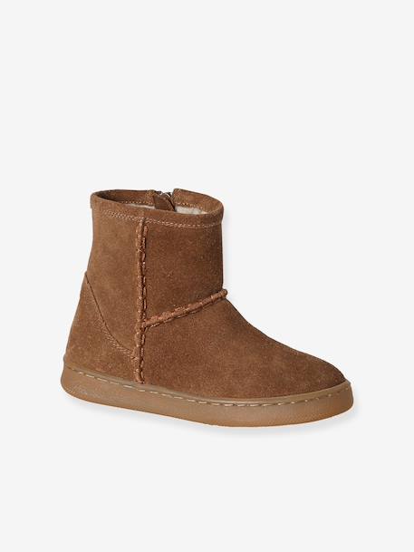 Leren meisjesboots met rits bruin+taupe - vertbaudet enfant 