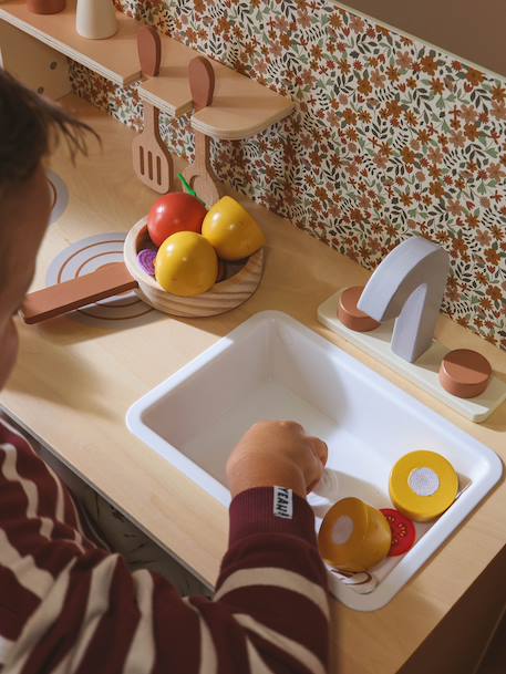 Houten keukentje met accessoires van FSC®-hout ecru+rozen+saliegroen - vertbaudet enfant 