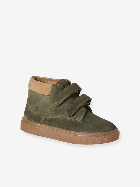Halfhoge jongenssneakers in gekrast leer beige+kaki+marineblauw - vertbaudet enfant 