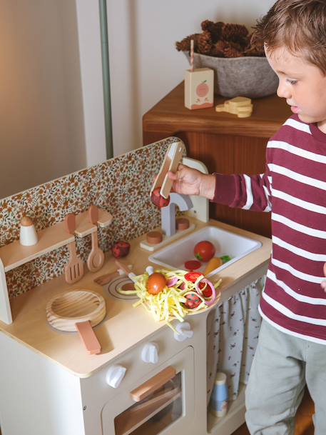 Cuisine en bois FSC® avec accessoires écru+rose+vert sauge - vertbaudet enfant 