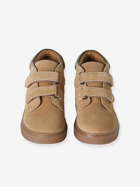 Baskets garçon cuir à scratchs beige+marine - vertbaudet enfant 