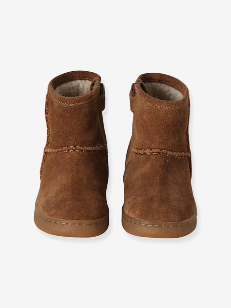 Leren meisjesboots met rits bruin+taupe - vertbaudet enfant 