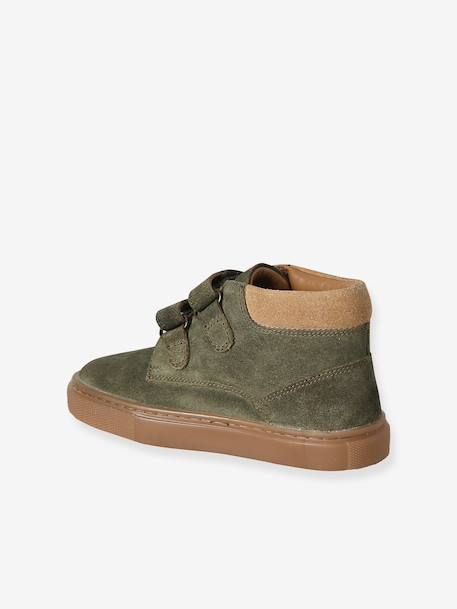 Halfhoge jongenssneakers in gekrast leer beige+kaki+marineblauw - vertbaudet enfant 