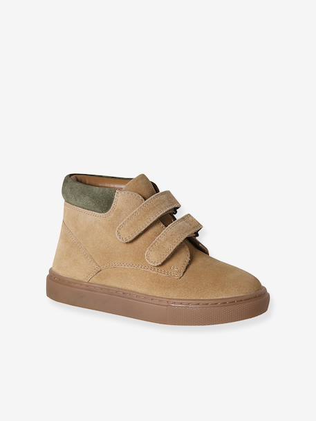 Halfhoge jongenssneakers in gekrast leer beige+marineblauw - vertbaudet enfant 