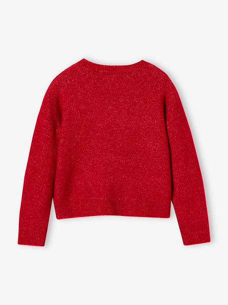 Kerstcadeauverpakking 'Renne' jacquard trui + 2 scrunchies voor meisjes ecru+lichtroze+rood - vertbaudet enfant 
