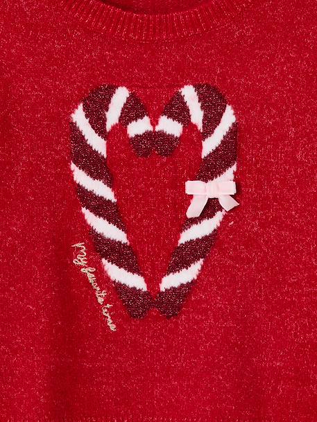 Kerstcadeauverpakking 'Renne' jacquard trui + 2 scrunchies voor meisjes ecru+lichtroze+rood - vertbaudet enfant 