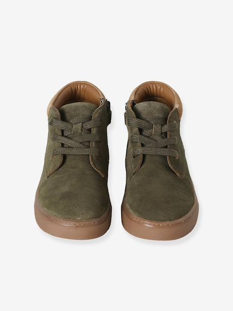 Hoge leren sneakers met veters voor jongens beige+kaki+marineblauw - vertbaudet enfant 