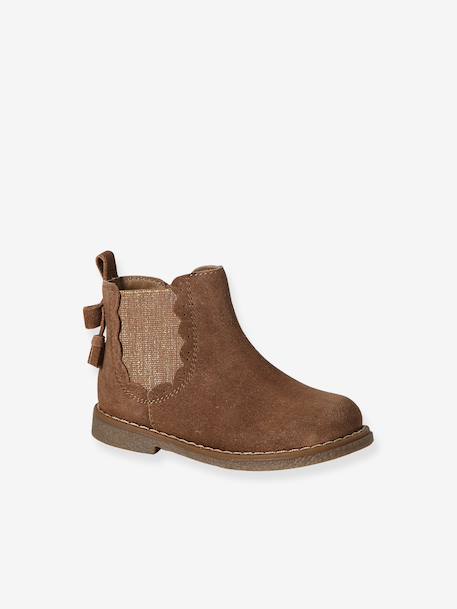 Boots bébé fille cuir zippées jaune d'or+marron+noir - vertbaudet enfant 