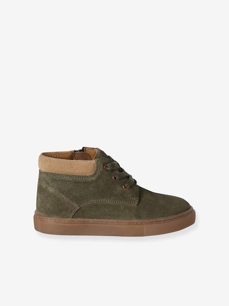 Hoge leren sneakers met veters voor jongens beige+kaki+marineblauw - vertbaudet enfant 