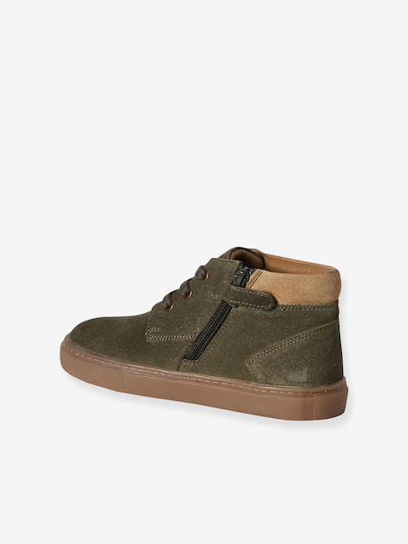 Hoge leren sneakers met veters voor jongens beige+kaki+marineblauw - vertbaudet enfant 