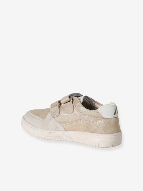 Meisjessneakers leer met klittenband beige+bruin+goudgeel+oudroze - vertbaudet enfant 