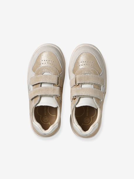 Meisjessneakers leer met klittenband beige+bruin+goudgeel+oudroze - vertbaudet enfant 