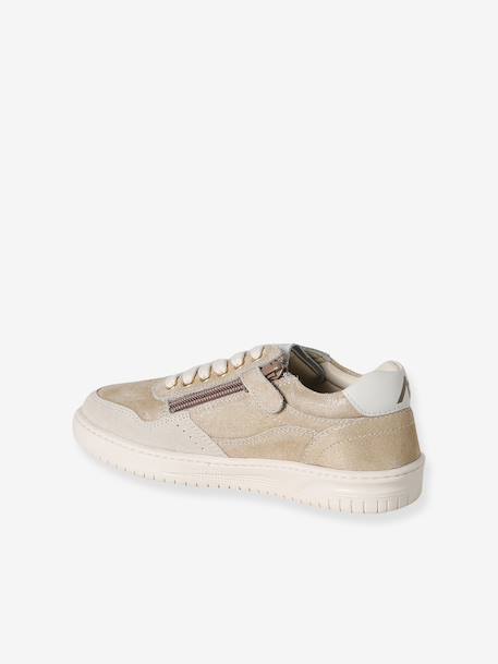 Meisjessneakers van leer met veters beige+bruin+goudgeel - vertbaudet enfant 