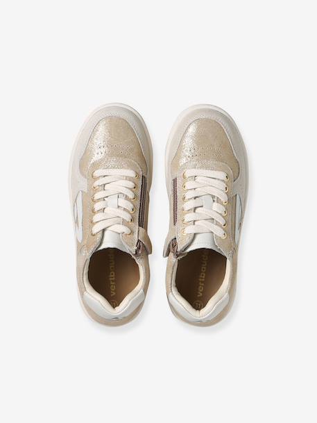 Meisjessneakers van leer met veters beige+bruin+goudgeel - vertbaudet enfant 
