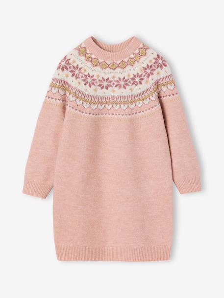 Robe fille manches longues camel+rose poudré+vert sauge - vertbaudet enfant 