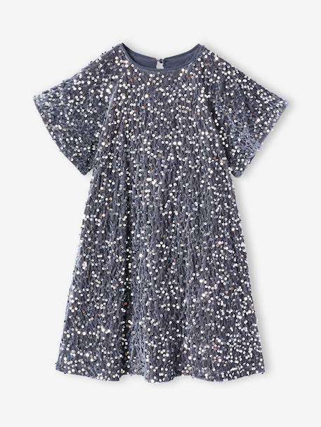 Robe fille en velours et sequins argenté+rose+rouge - vertbaudet enfant 