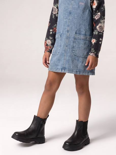 Boots voor meisjes van leer, elastisch en met rits kameel+zwart - vertbaudet enfant 