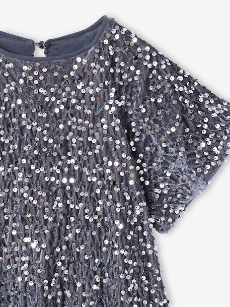 Meisjesjurk in fluweel / velours en pailletten rood+rozen+zilver - vertbaudet enfant 