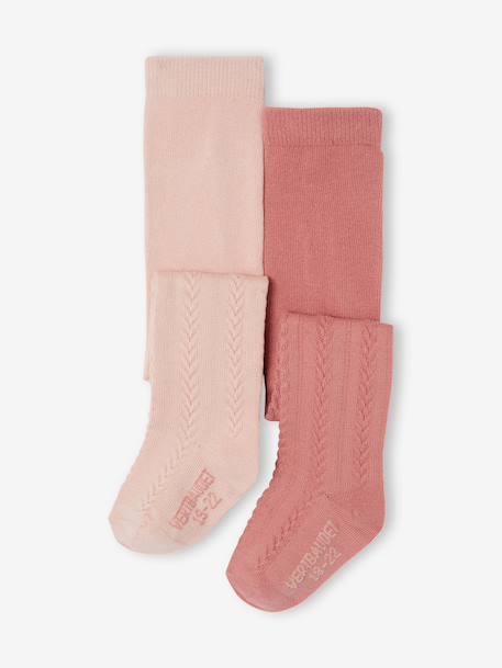 Set met 2 paar maillots in tricot met gedraaide steek voor babymeisjes gemêleerd grijs+lichtroze+marineblauw - vertbaudet enfant 
