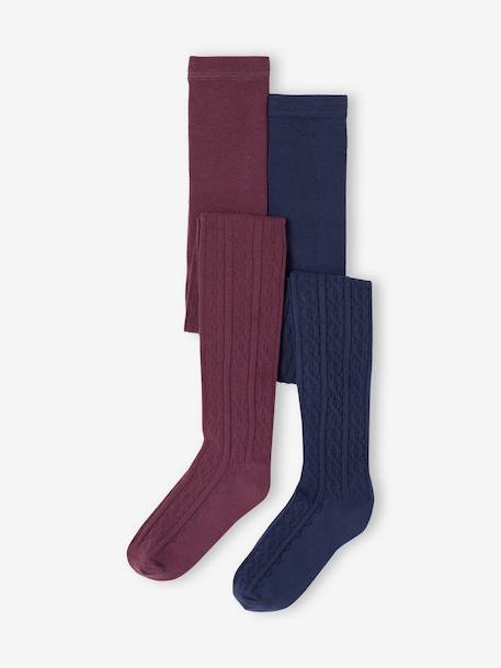 Set met 2 paar maillots met fantasie in tricot voor baby marineblauw+pruim - vertbaudet enfant 