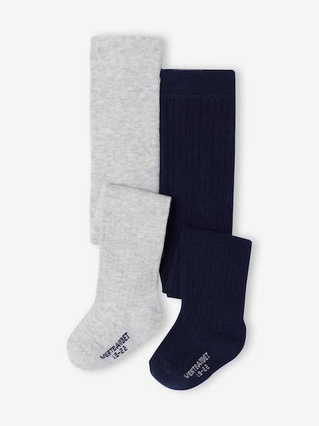 Set met 2 paar maillots in geribd tricot voor babymeisje marineblauw+pecannoot - vertbaudet enfant 