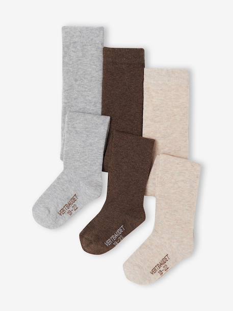 3 paar tricot maillots voor baby's beige+donkerbruin+ecru+oudroze+Wit/lichtroze/grijs chiné - vertbaudet enfant 