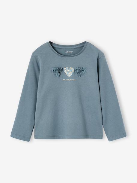 T-shirt voor meisjes met hartjesprint en lange mouwen ecru+groen+rouge - vertbaudet enfant 