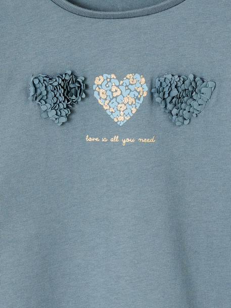 T-shirt voor meisjes met hartjesprint en lange mouwen ecru+groen+rouge - vertbaudet enfant 